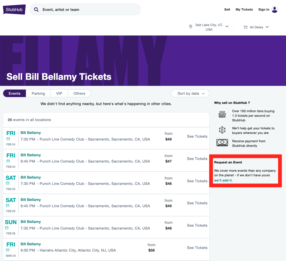 How to request for an event to be added StubHub Community