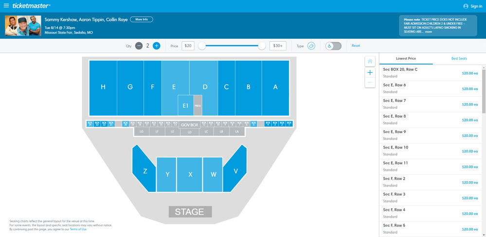 Screenshot of Tickets _ Sammy Kershaw, Aaron Tippin, Collin Raye - Sedalia, MO at Ticketmaster.png