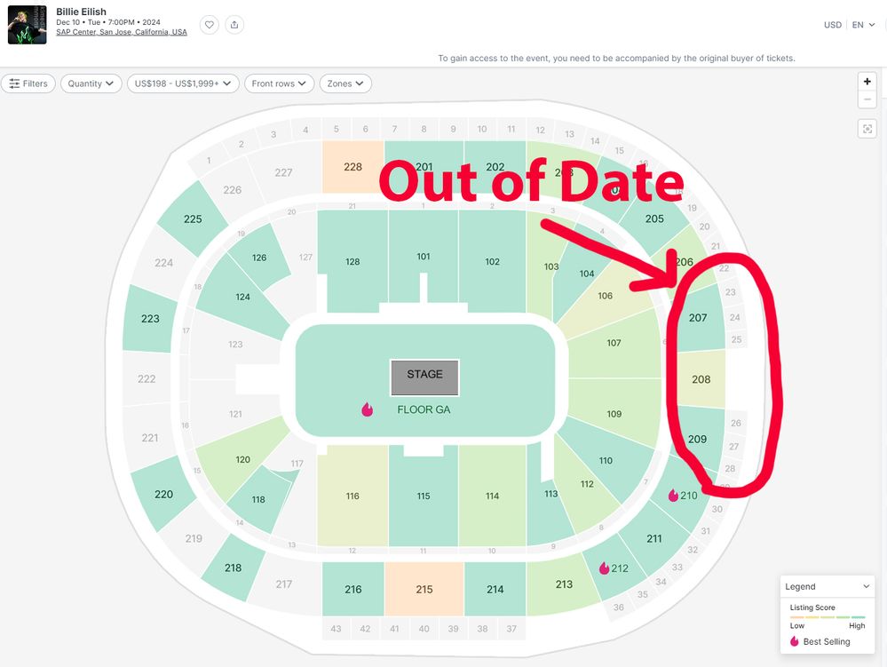 StubHub with wrong section map