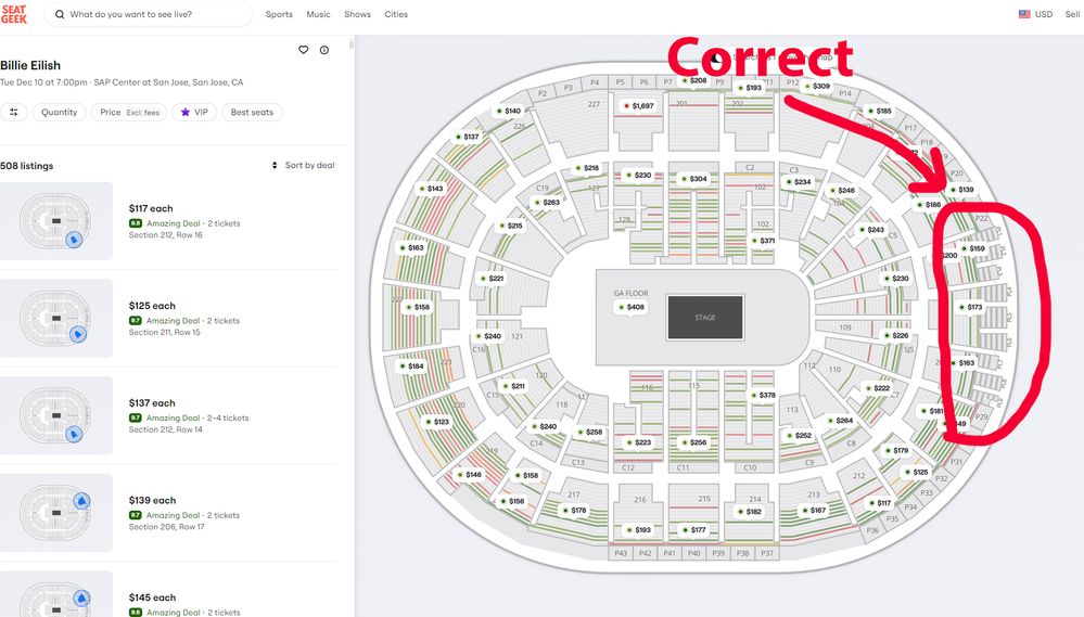 SeatGeek with correct Map