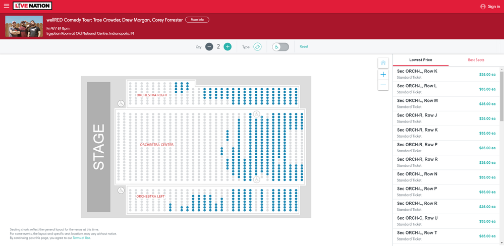 Screenshot of Tickets _ wellRED Comedy Tour_ Trae Crowder, Drew Morgan, Corey Forrester - Indianapolis, IN at Live Nation.png