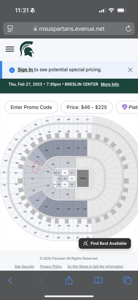 seats where it is circled at