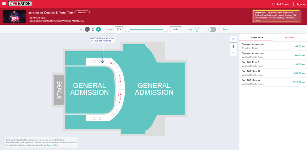 Screenshot of Tickets _ 88rising_ 88 Degrees & Rising Tour - Atlanta, GA at Live Nation.png