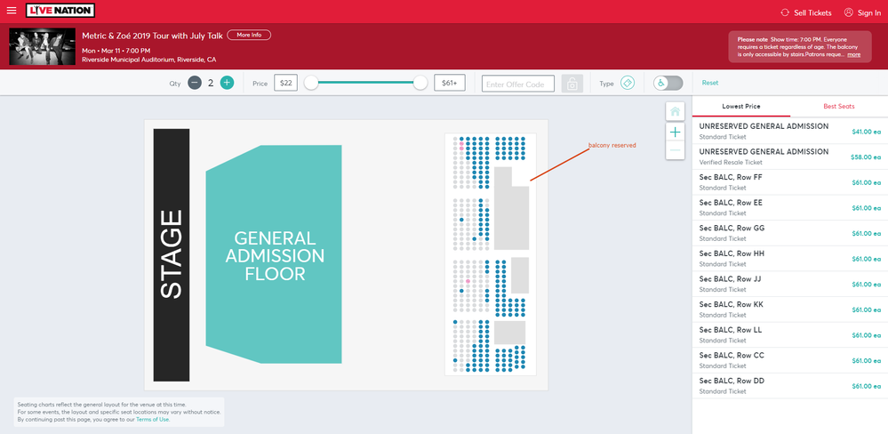 Screenshot of Tickets _ Metric & Zoé 2019 Tour with July Talk - Riverside, CA at Live Nation.png