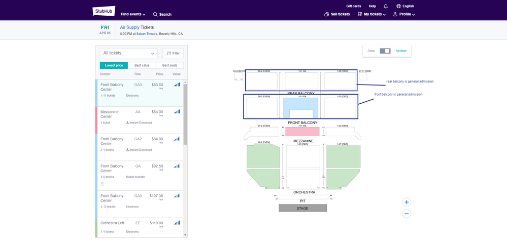 Incorrect StubHub map