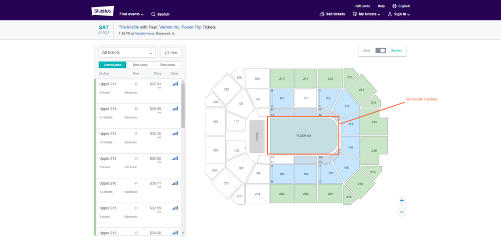 Incorrect StubHub map