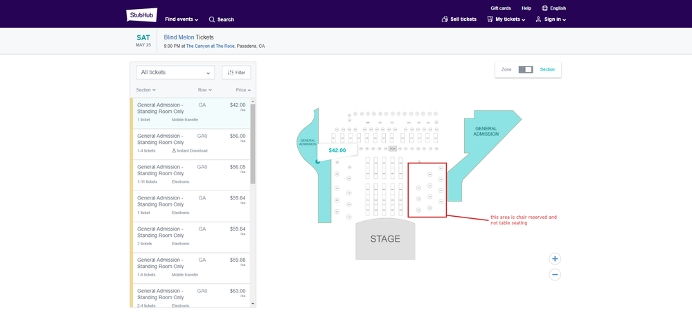 Incorrect StubHub map