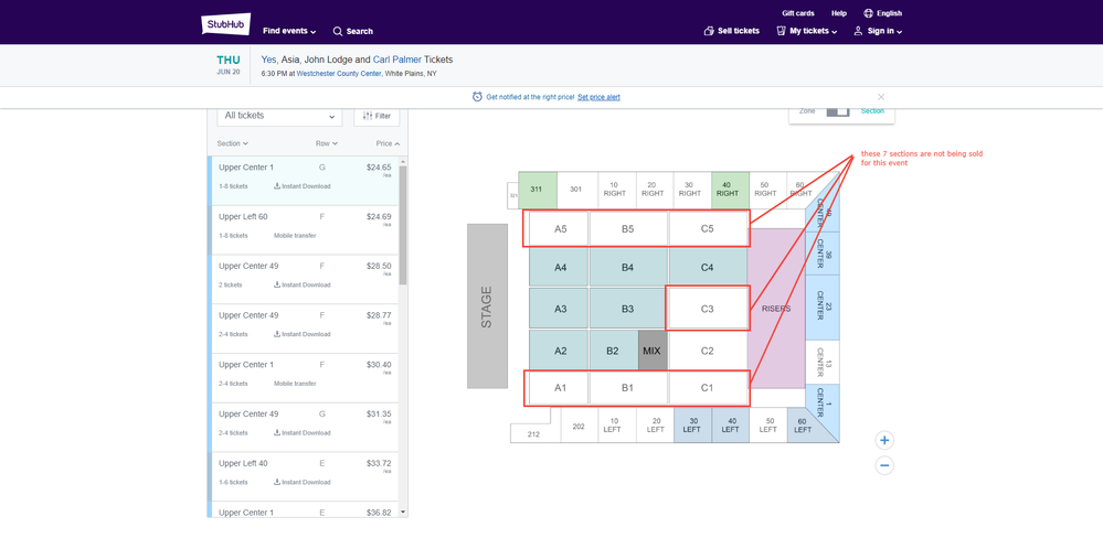 Incorrect StubHub Map