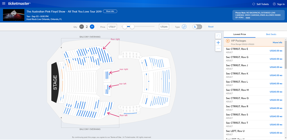 Correct Ticketmaster seating chart