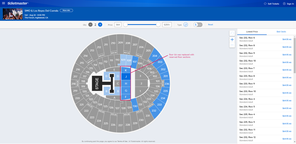 Correct Ticketmaster seating chart