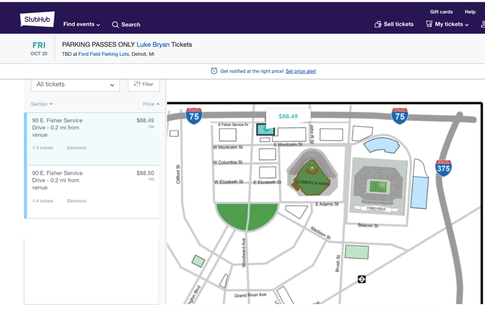 Lot at 90 E. Fisher Service road is not as close to venue as marked on StubHub