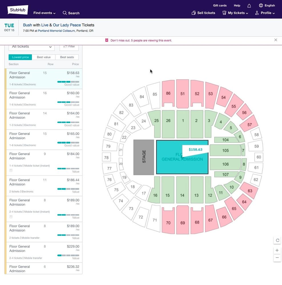 INCORRECT StubHub event map