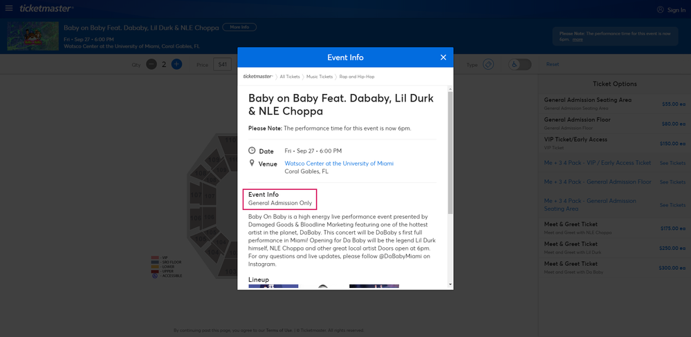 Screenshot of Tickets _ Baby on Baby Feat. Dababy, Lil Durk & NLE Choppa - Coral Gables, FL at Ticketmaster.png