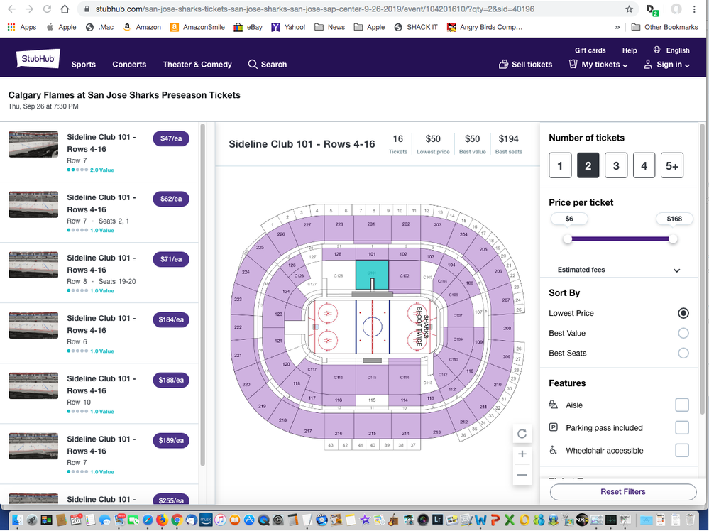 Screenshot of the new version of StubHub's Event Page