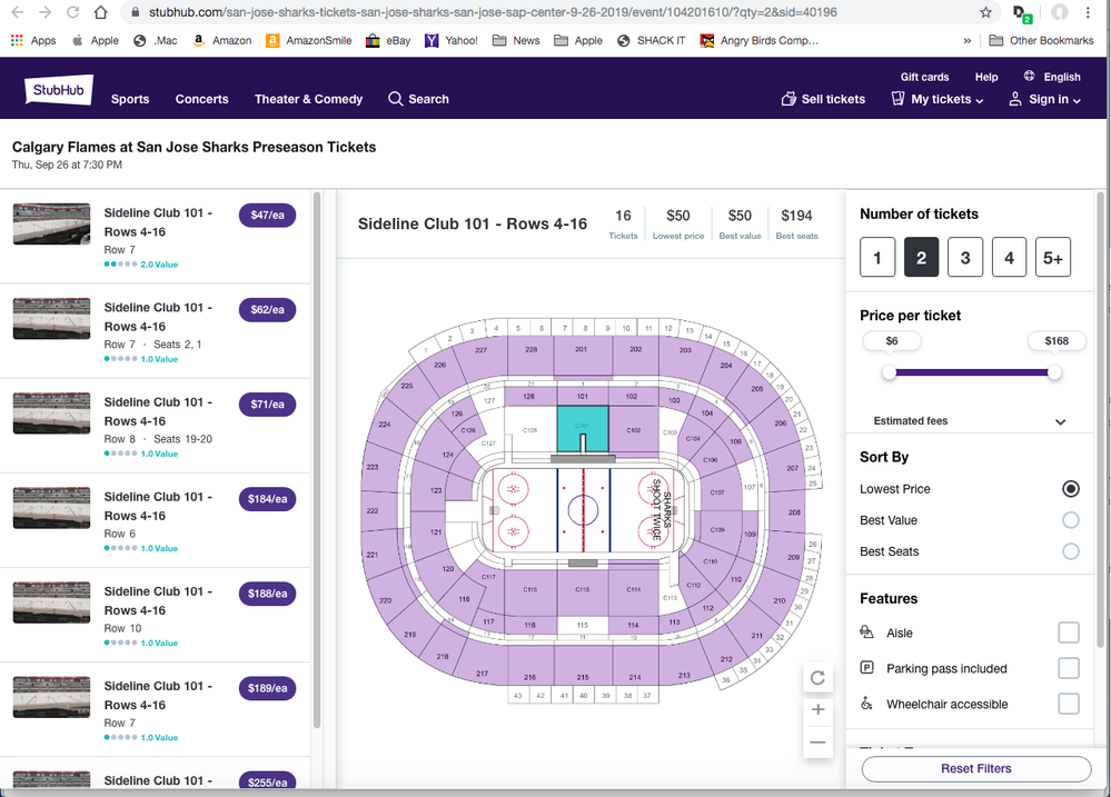 Screenshot of the new version of StubHub's Event Page