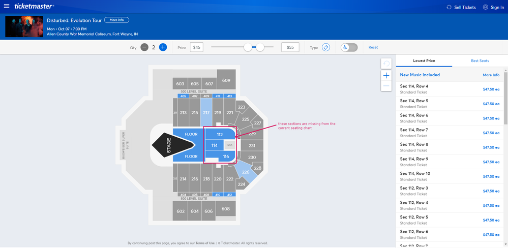 Correct Ticketmaster map