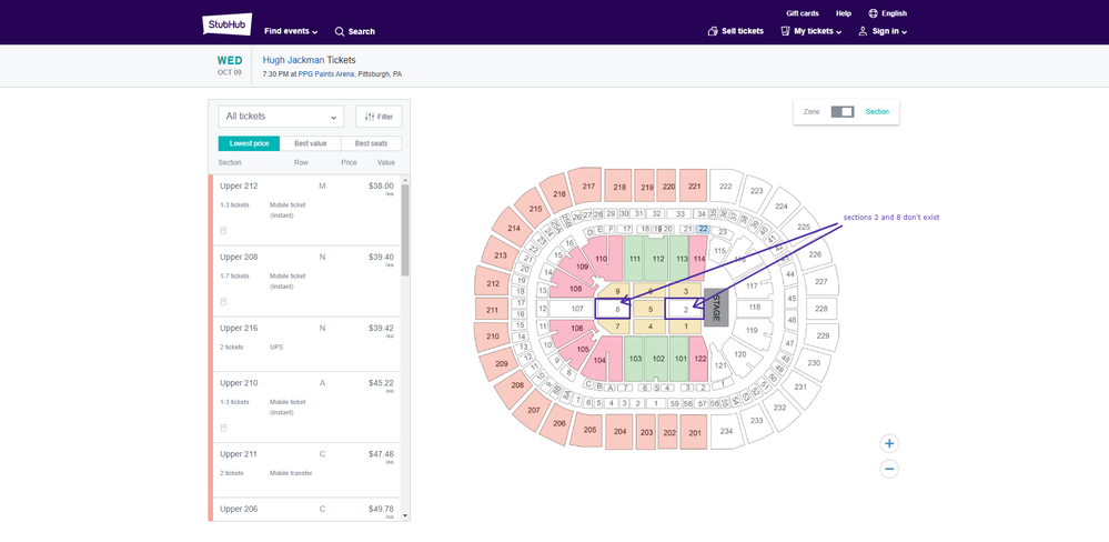 Incorrect StubHub map