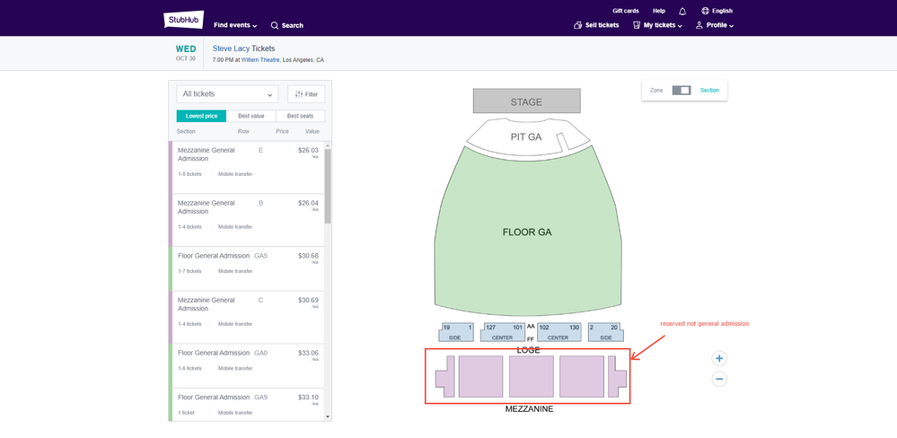 Incorrect StubHub map