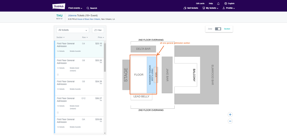 Incorrect StubHub map