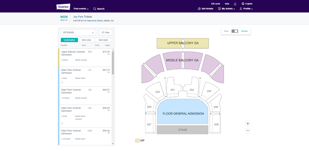 Incorrect StubHub map