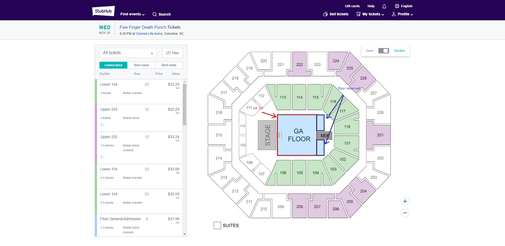 Incorrect StubHub map