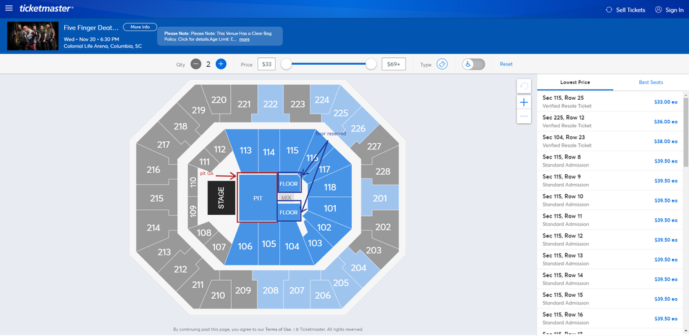 Correct Ticketmaster map