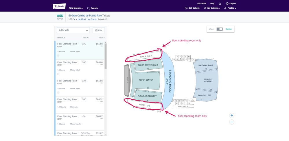 Incorrect StubHub map