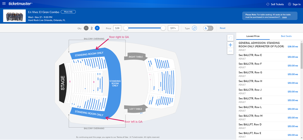 Correct StubHub map